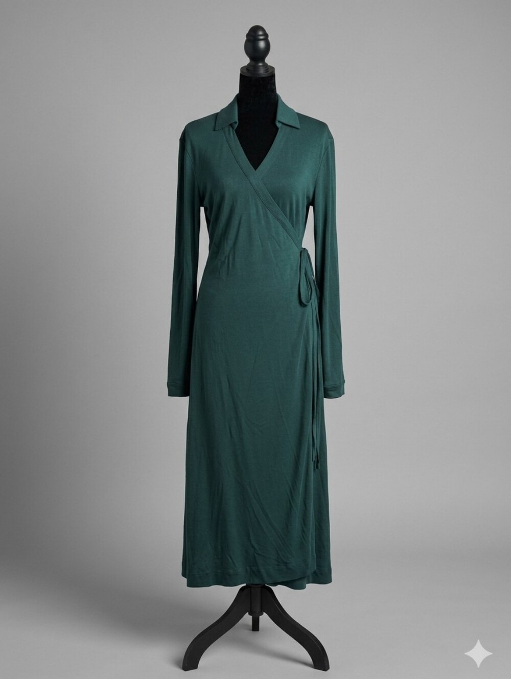 Quince 100% Silk Dark Green Long-Sleeve Wrap Maxi Dress NWT Medium $150